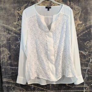 NWOT The Limited Womens Shirt Size M White Eyelet Lace Sheer Front Gold Button